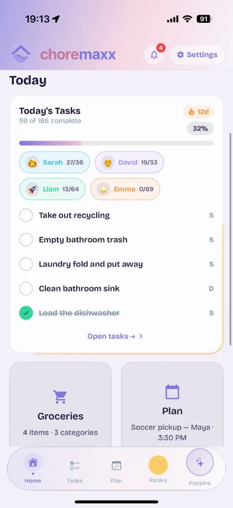 ChoreMaxx Home — Today dashboard
